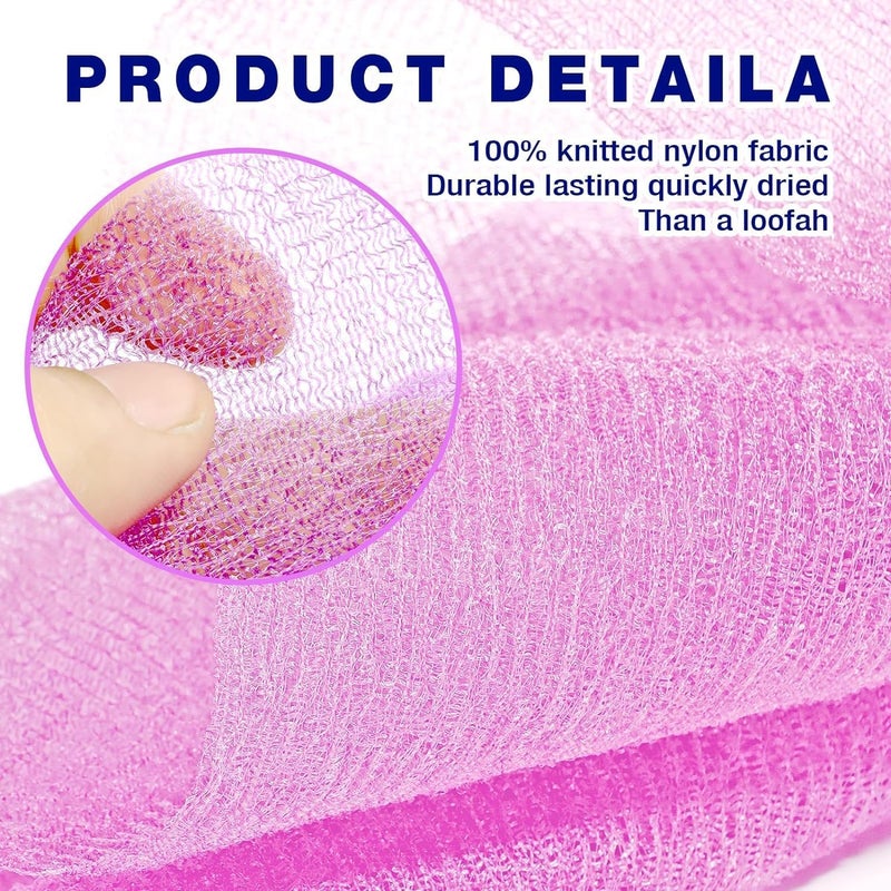 RIUOTA 3 Pieces Exfoliating Washcloth Towel African Net Sponge Japanese Washcloth Exfoliating Sponge Loofah Exfoliating Body for Body Exfoliation(Pink,Blue,Green) - Image 3